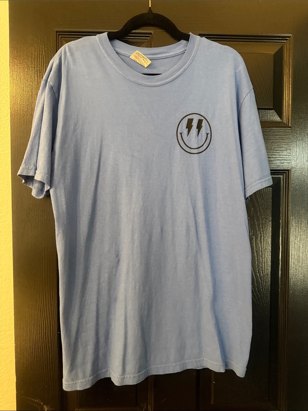 Comfort Colors Light Blue Short Sleeve Tee with Black Lightning Smiley